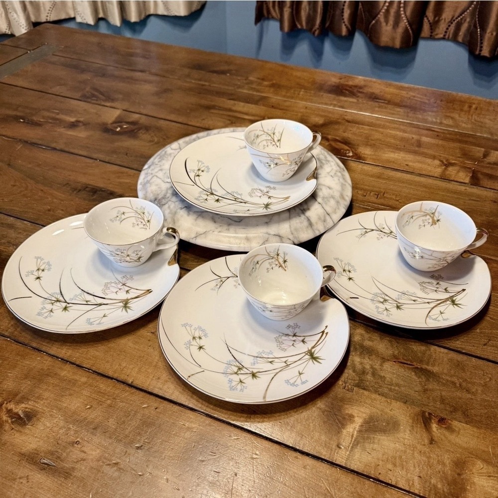 8pc VTG 60s MCM Napco China Teacup Snack Plate Hand Painted Hostess Set 4ZD-5317